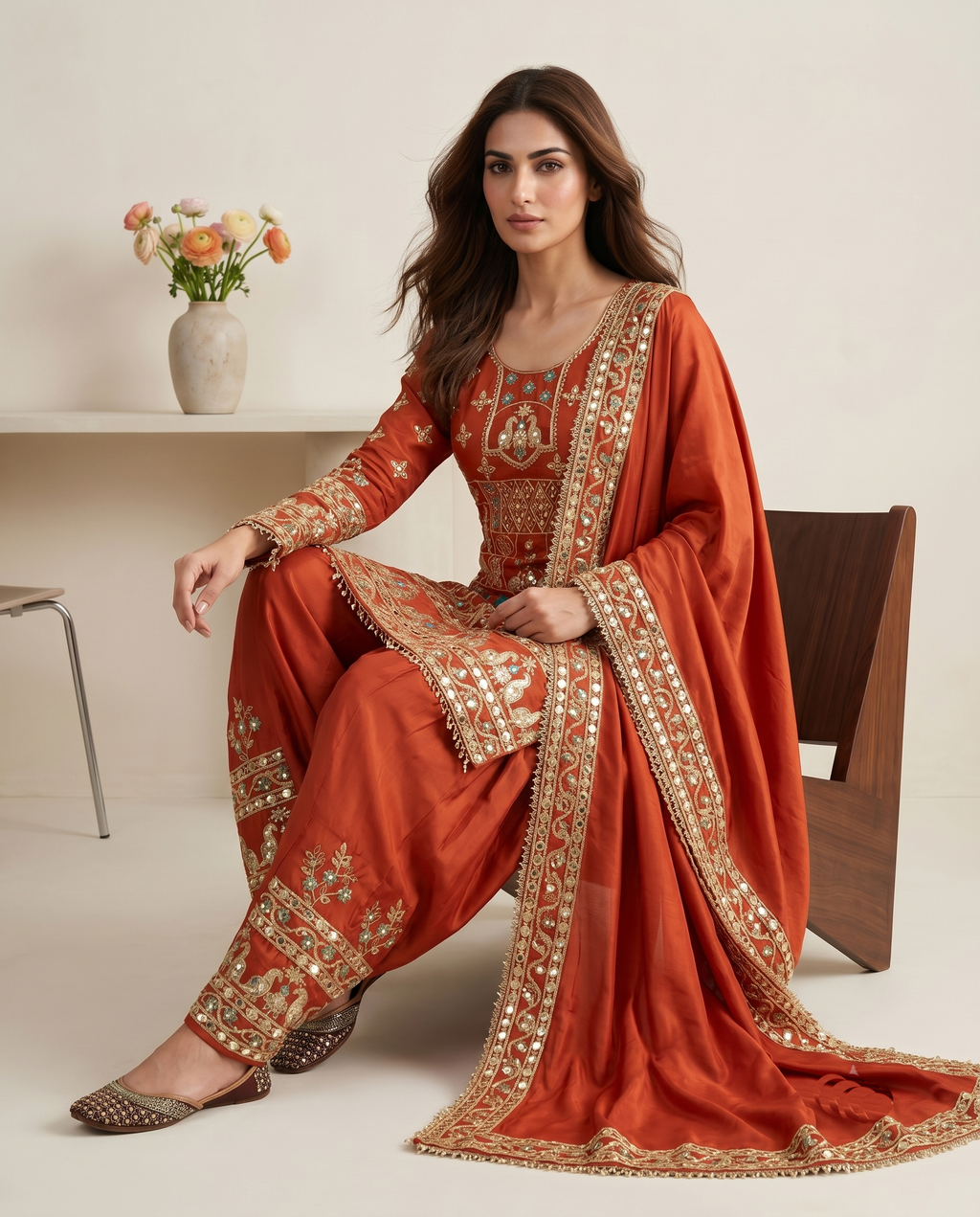 Orange Embellished Patiala Suit with Multi Embroidery