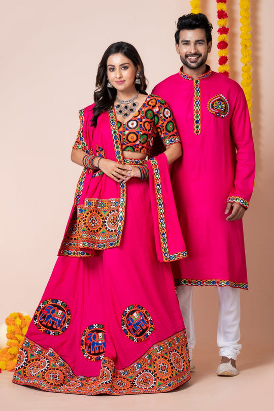 Pink Multi Heavy Embroidered Couple Combo Set