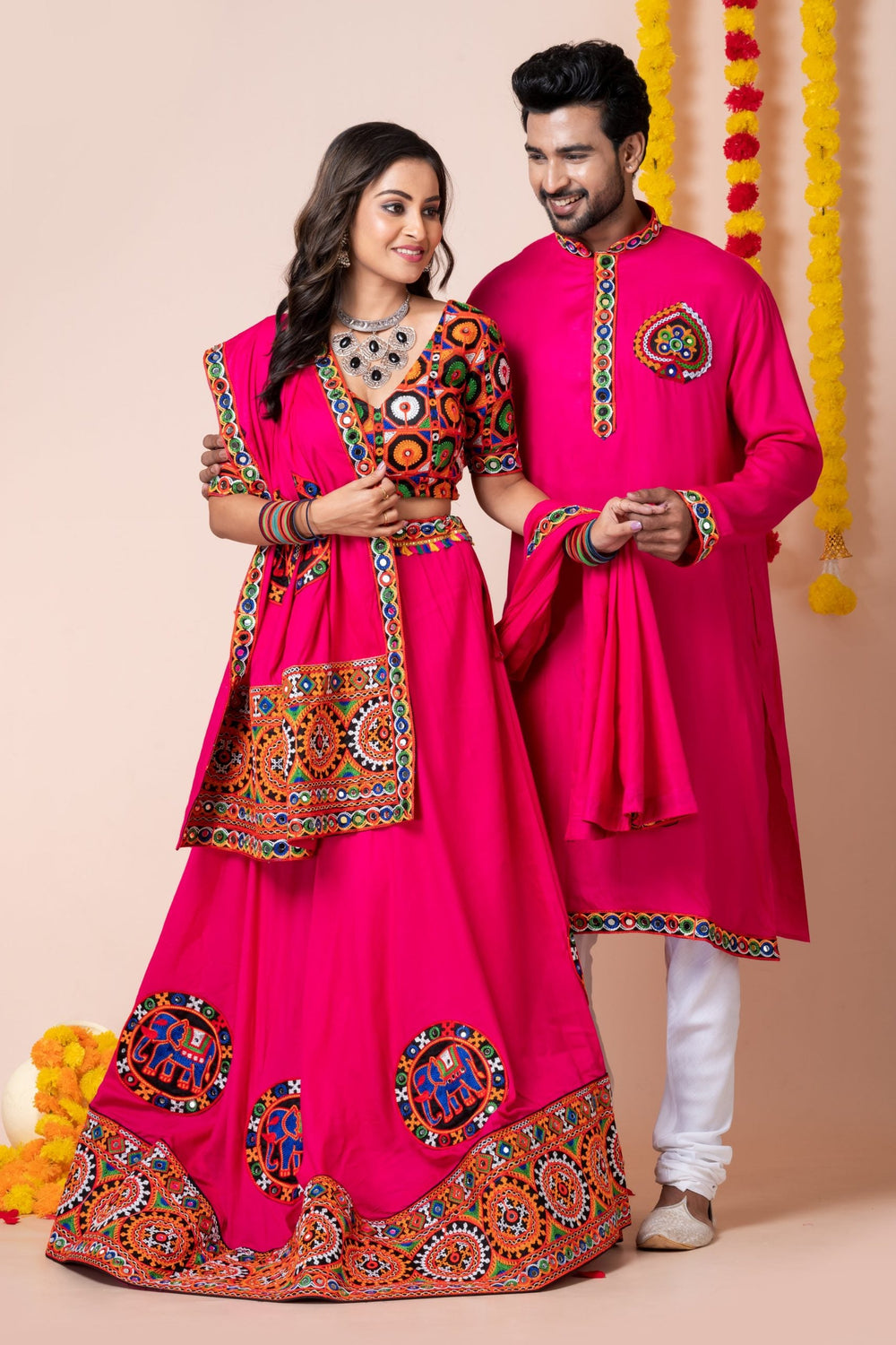 Pink Multi Heavy Embroidered Couple Combo Set