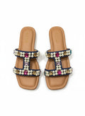 Multicoloured stonework hand embroidered sliders