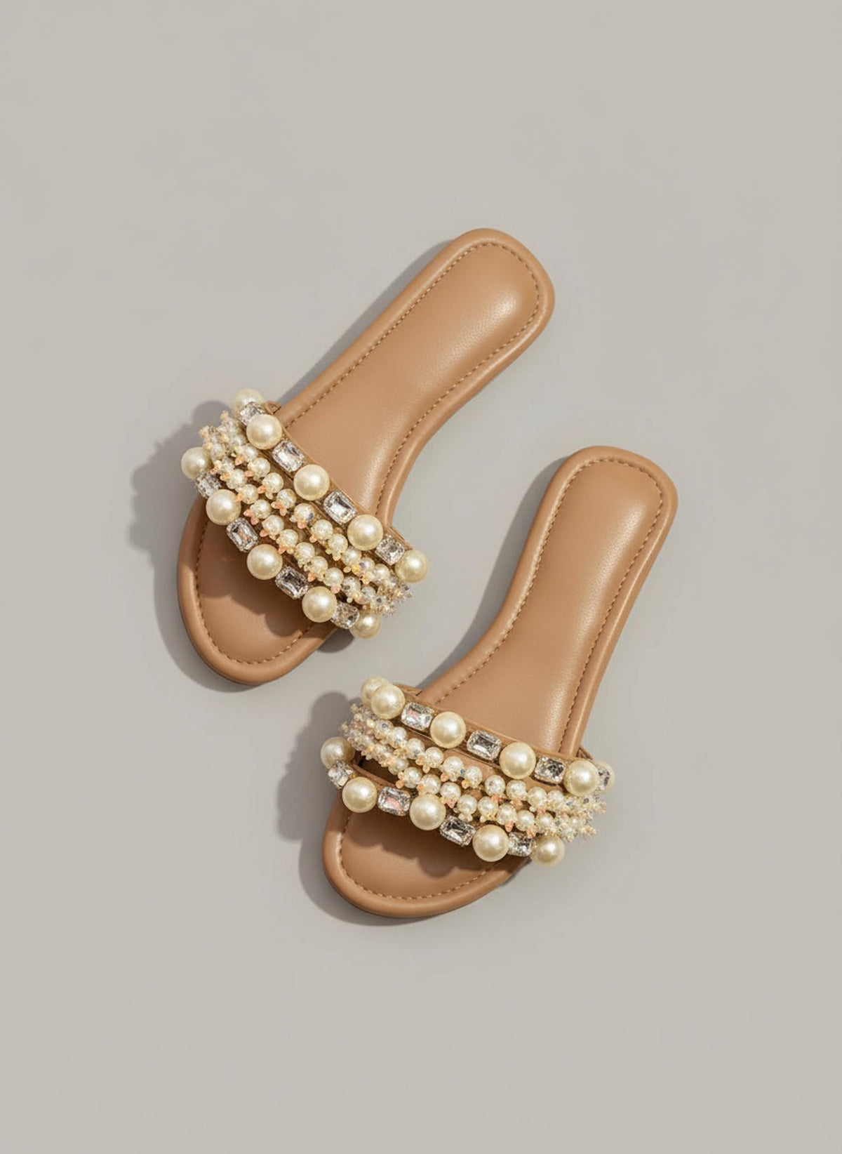 Gold stonework & pearls hand embroidered sliders