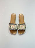 Multicoloured stonework & hand embroidered sliders