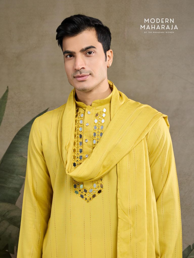 Yellow Zari & Real Mirror Work Kurta With Dupatta