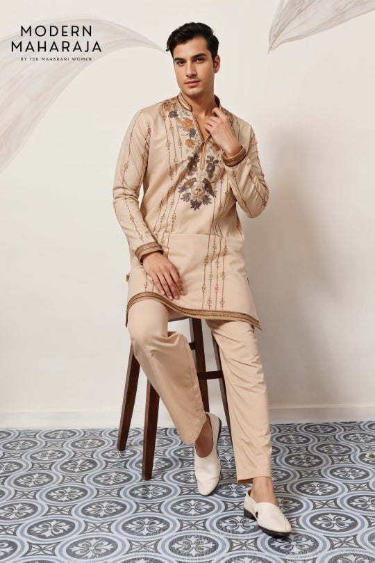 Beige Thread With Sequence Embroidered Designer Kurta Set