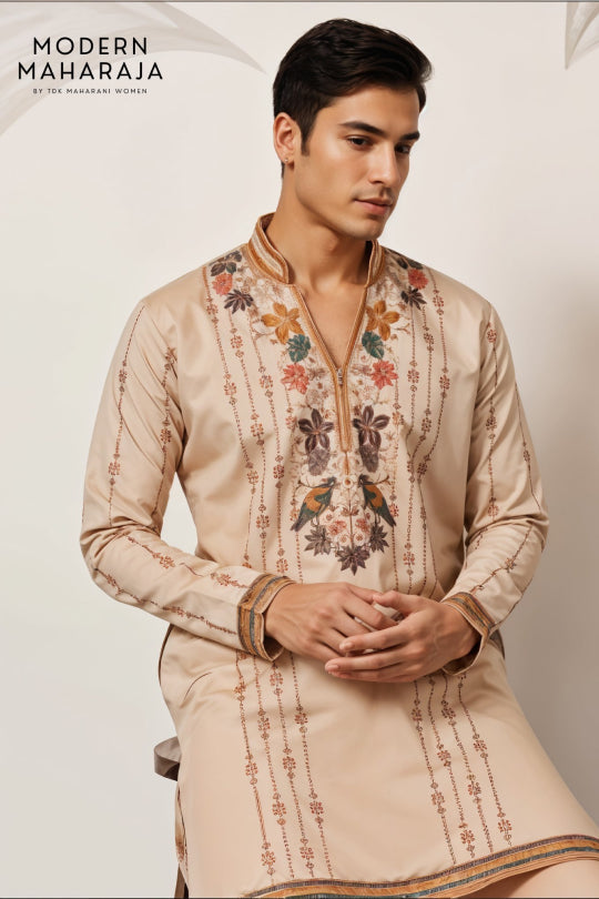 Beige Thread With Sequence Embroidered Designer Kurta Set