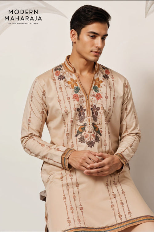 Beige Thread With Sequence Embroidered Designer Kurta Set