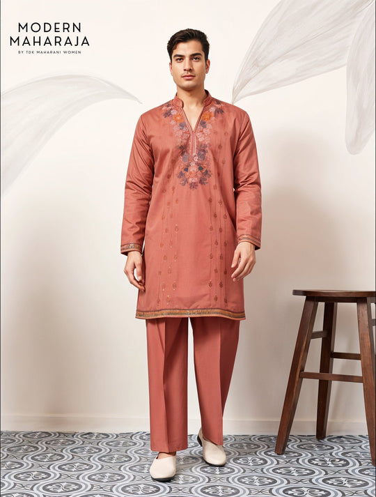 Orange Thread With Sequence Embroidered Designer Kurta Set