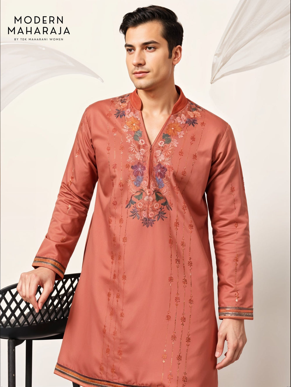 Orange Thread With Sequence Embroidered Designer Kurta Set