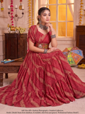 Pink Gown with Multicolour Embroidered Waist Belt & Bandhani Print