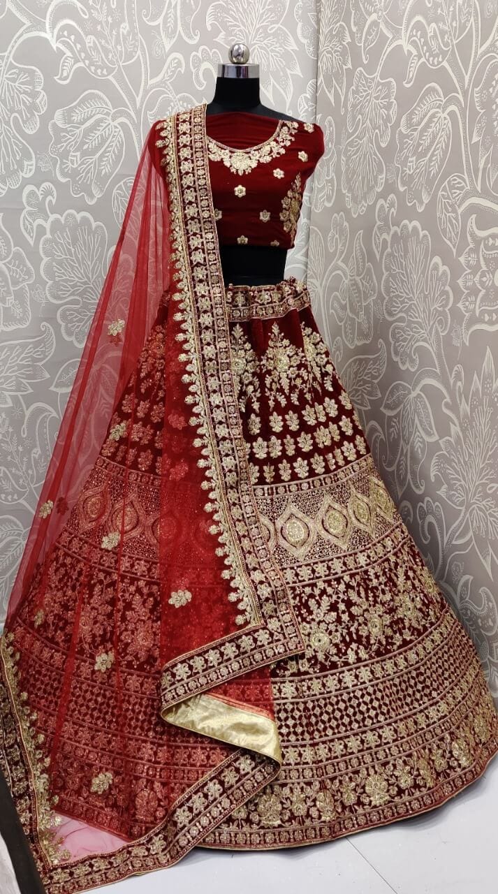 heavy maroon bridal lehenga