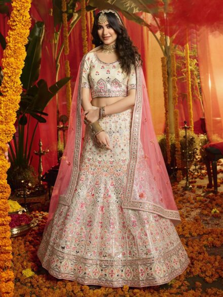 Rani Pink Gota Patti With Multi Embroidered Chinnon Chiffon Lehenga –  Maharani