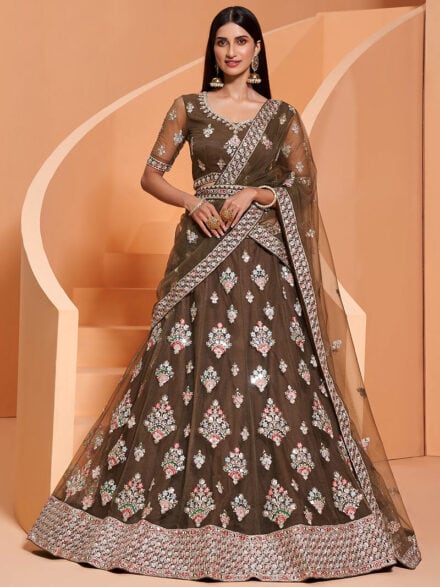 Multi Heavy Hand Embroidered Bridal Net Lehenga – Maharani