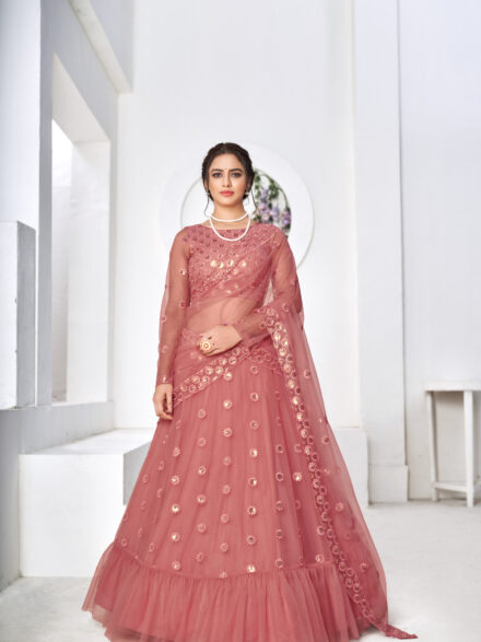 Rani Pink Gota Patti With Multi Embroidered Chinnon Chiffon Lehenga –  Maharani