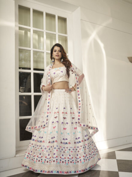 Buy Designer Sarees, Salwar Kameez, Kurtis & Tunic and Lehenga Choli.Exquisite  Off White Lehenga Choli