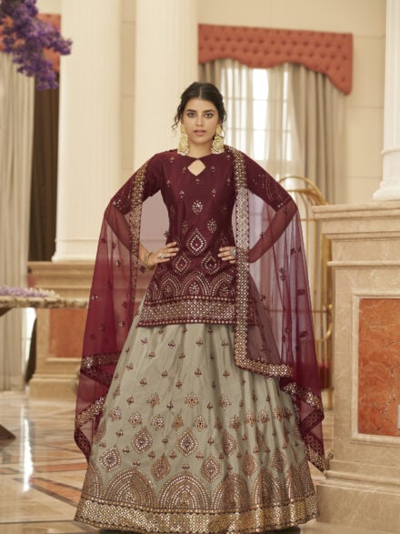 Foil Printed Pashmina Silk Lehenga With Blouse And Moda Dupatta-ISKWNA |  Ishaanya Fashion