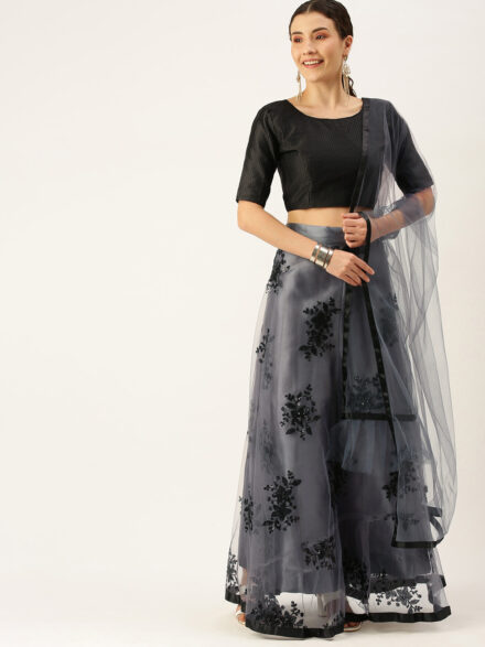 Festive, Navratri, Reception Black and Grey color Rayon fabric Ready to  Wear Lehenga : 1894384