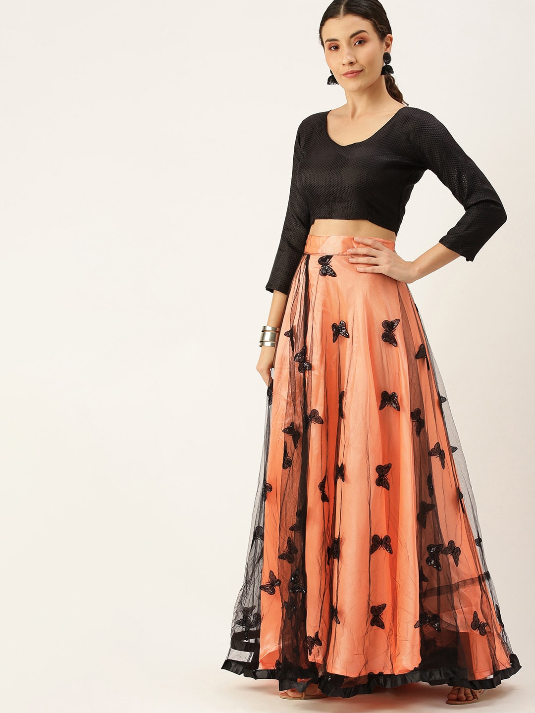 Awesome lehanga black and peach combination | Indian outfits, Indian  fashion, Indian dresses