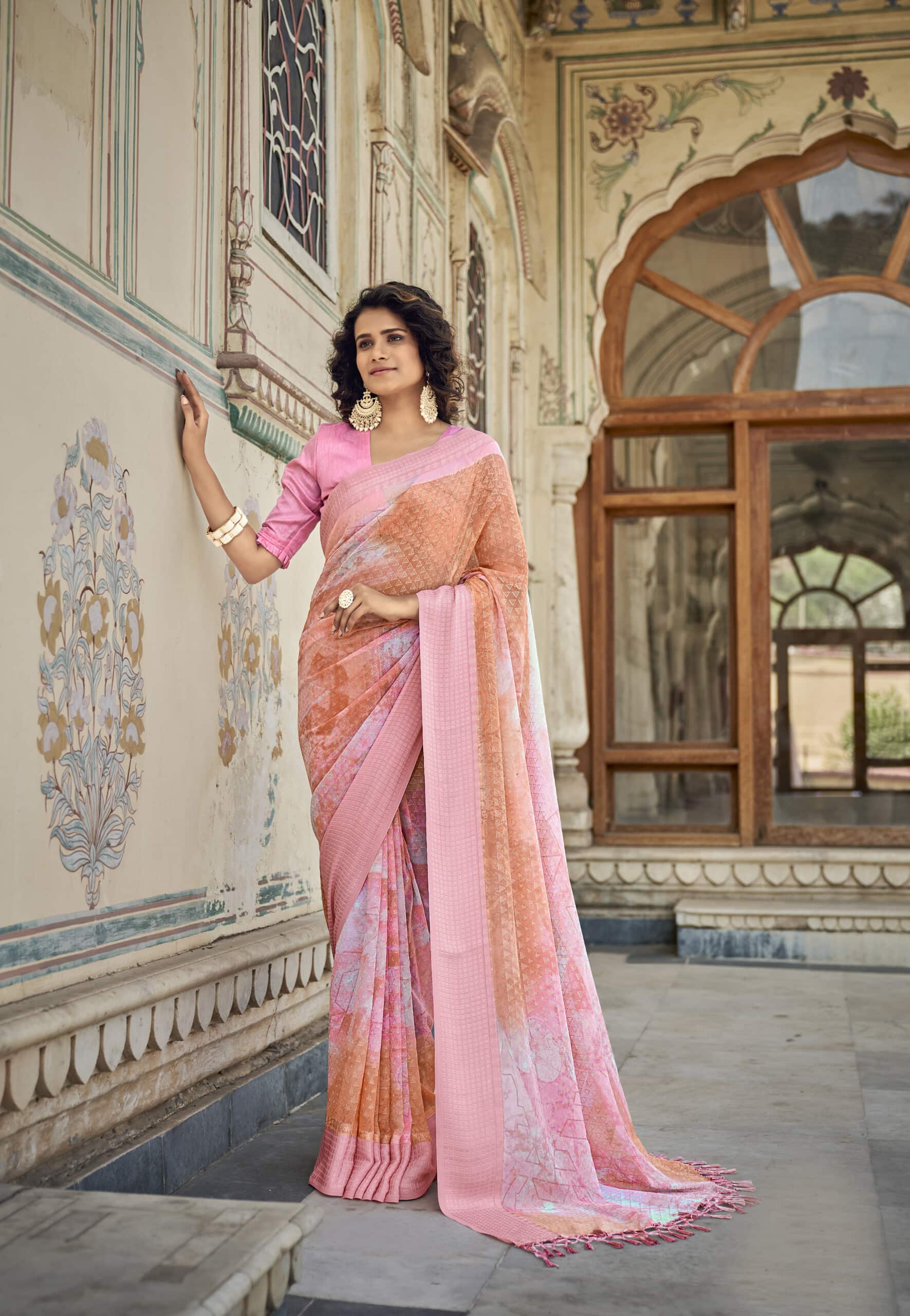 Buy Light Pink Satin Silk Saree With Silk Blouse Online - SARV03547 |  Andaaz Fashion