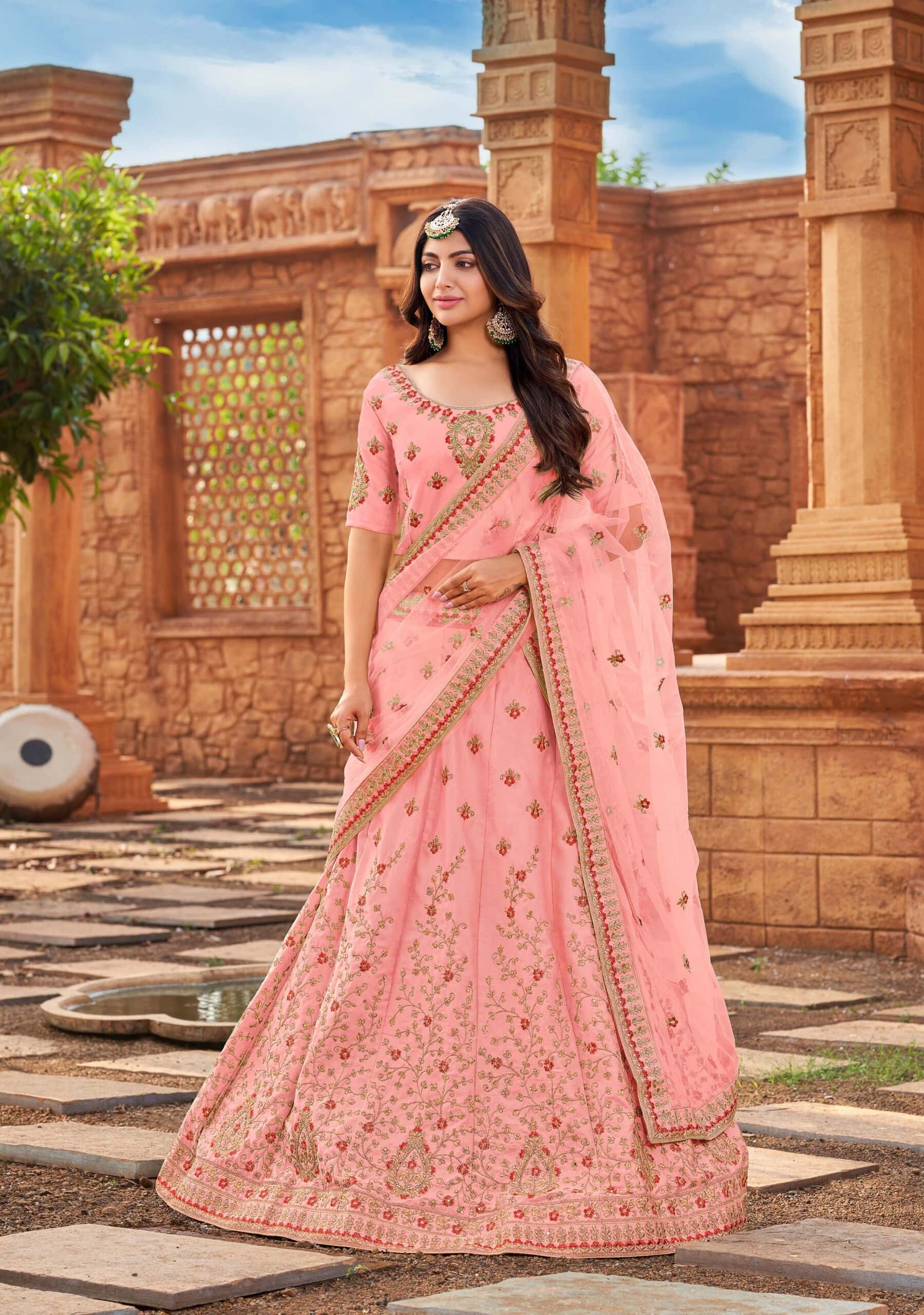 Buy Incomparable Pink Diamond Work Velvet Bridal Lehenga Choli With Dupatta  - Zeel Clothing