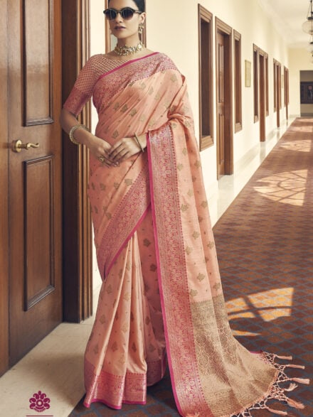 Party Look Radiant Georgette Fabric Saree In Peach Color