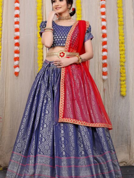 Navy Floral Printed Lehenga - Indian Clothes in Dallas - Custom Designed  Dresses and Menswear