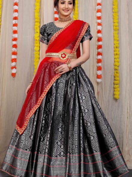 Buy Smoke Grey Pearls Work Net Lehenga Choli Online - Your Indian Wear