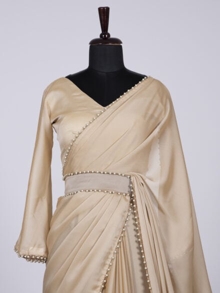 Buy Beige Plain Georgette Border Saree Festive Wear Online at Best Price |  Cbazaar