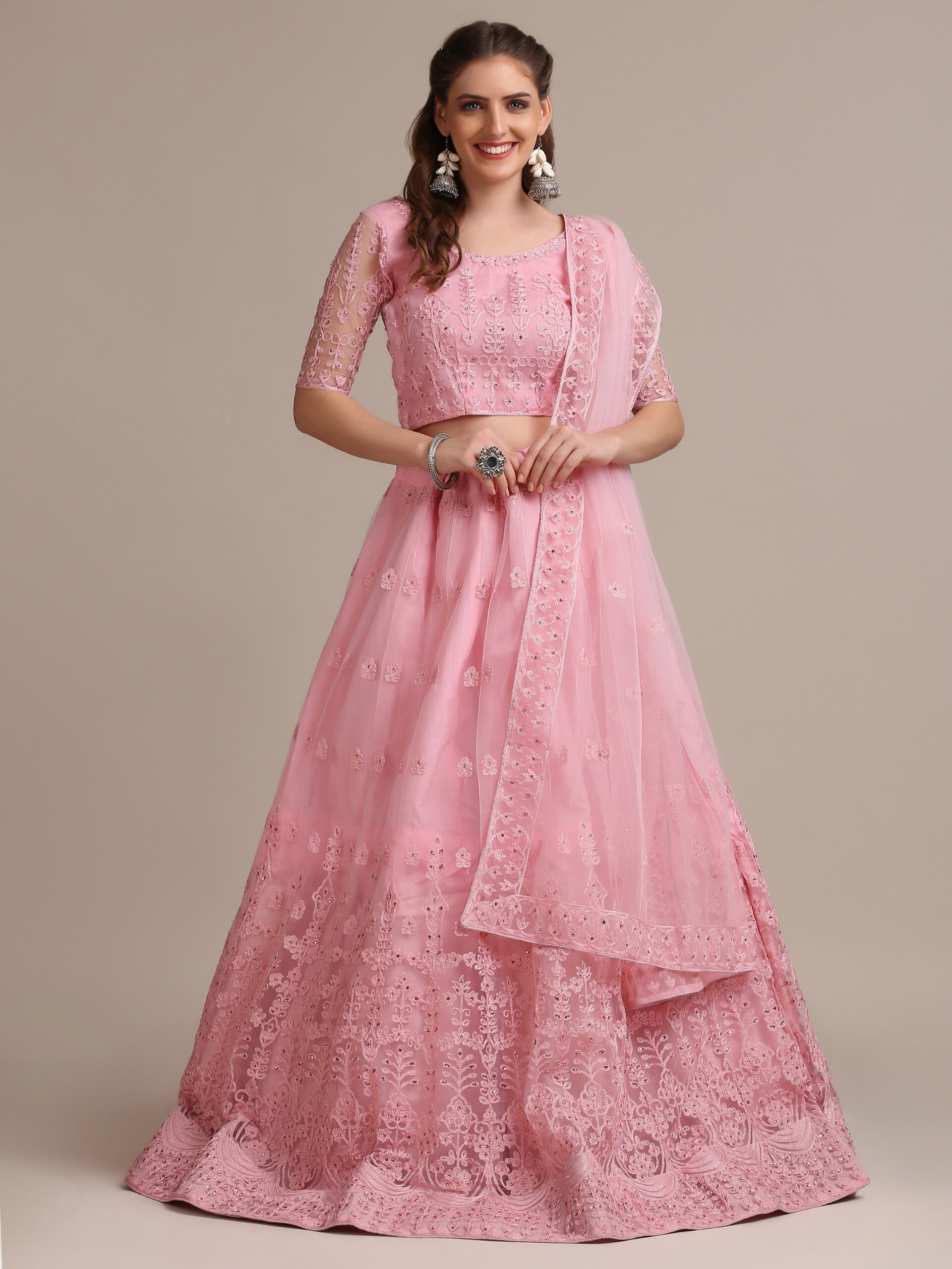 Baby pink Soft net Party Wear Lehenga Choli - LC3402