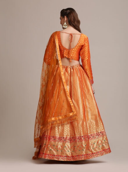 Orange & Blue Coloured Designer Banarasi Lehenga Choli with Dupatta!! –  Royskart