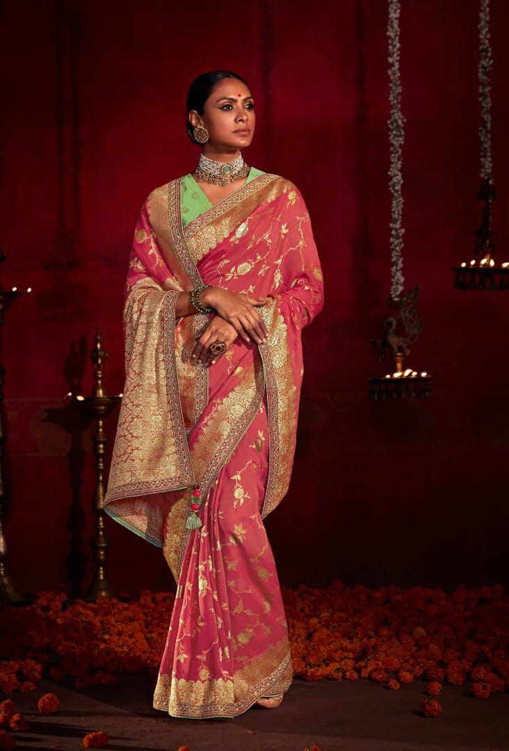 Dark Pink Organza Saree | Leemboodi