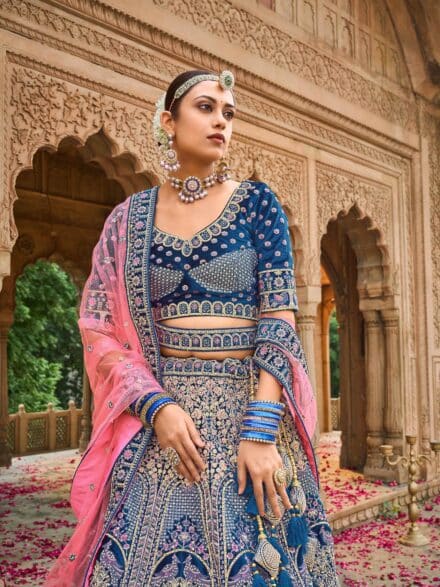Maroon Colored Bridal Velvet material Lehenga Choli With Embroidery Wo– Riya