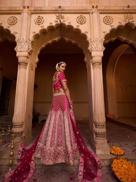 RE - Rani Pink Colored Barfi Silk Embroidered Work Lehenga - Bridal Lehengas  - Lehengas - Indian