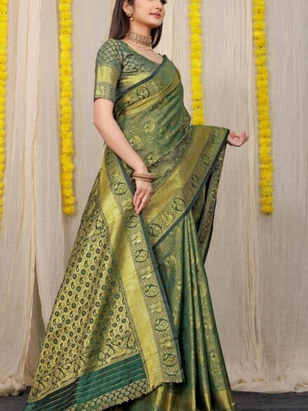 Dark Green Blue Colour Banarasi Pattu Silk – Rajwadi Fashion Store