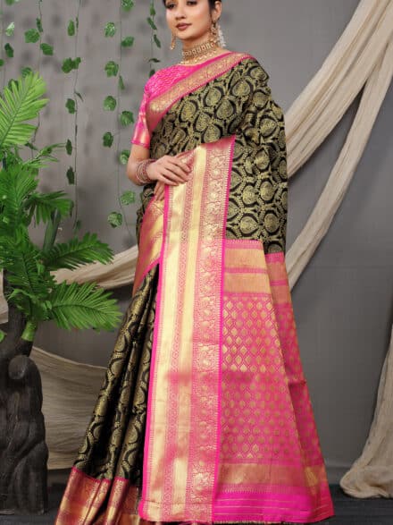 Buy Adorable Pink Fancy Zari Work Silk Reception Wear Saree - Zeel Clothing