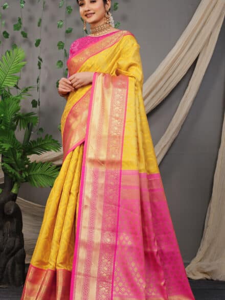 Wedding Yellow Banarasi Silk Sarees, With Blouse Piece at Rs 699 in Surat