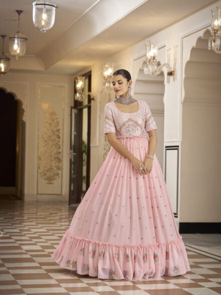 Silk Blend Embroidery Anarkali Suit In Light Pink Colour - SM4452236