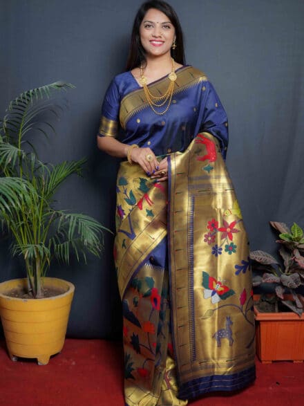 6.3 m (with blouse piece) Printed Royal Blue Paithani Silk Saree at Rs 750  in Surat