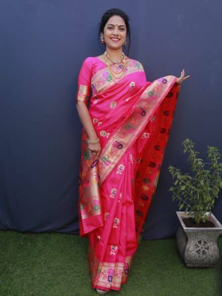 Rani Pink Paithani Silk Zari Woven Saree