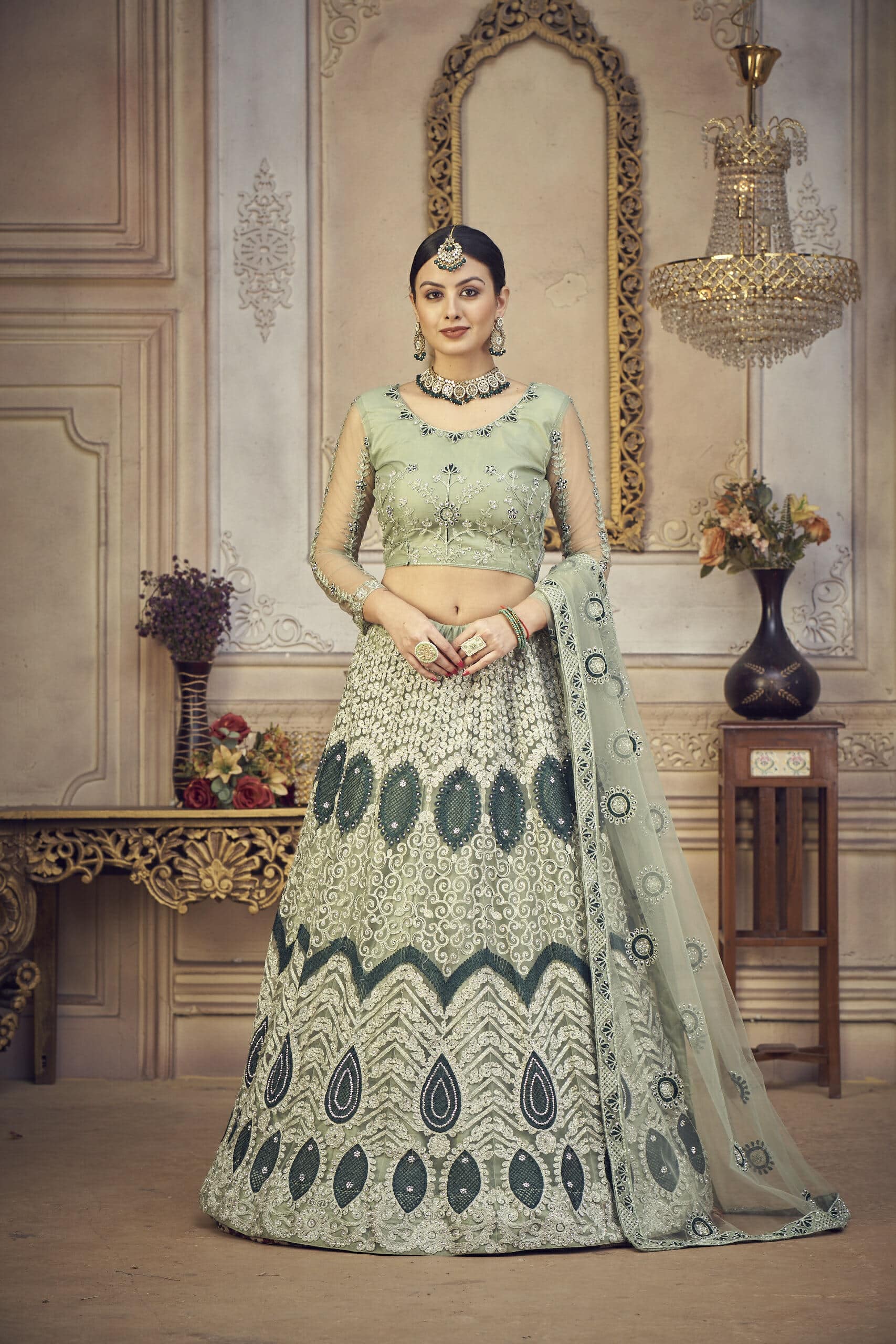 Buy Designer Lehenga - Light Green Sequence Embroidery Designer Lehenga  Choli