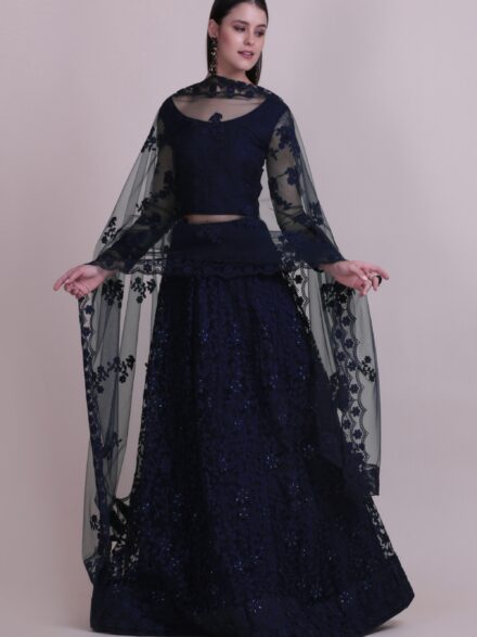 Georgette Embroidery Lehenga Choli LD054112224 In Navy Blue Colour