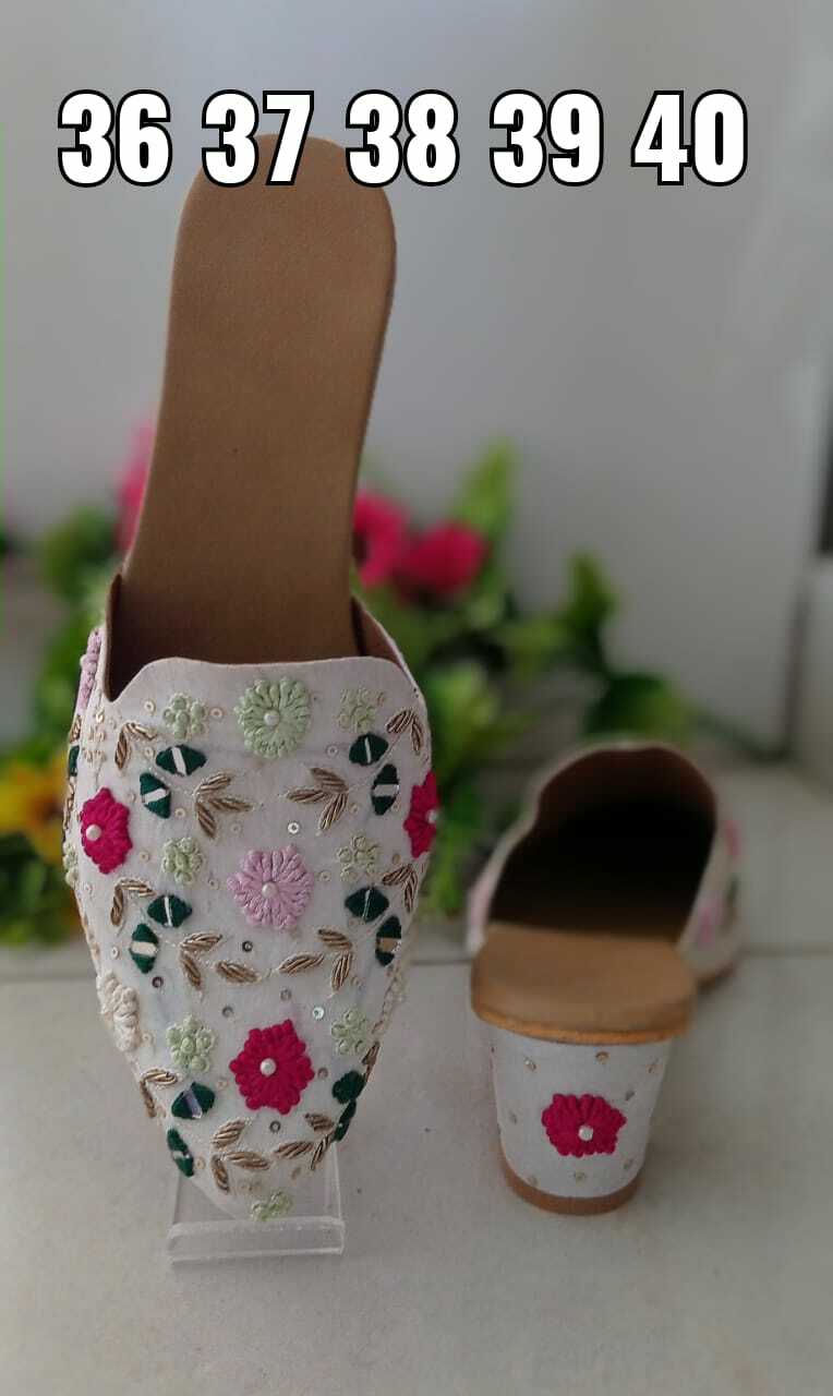 White clearance embroidered heels