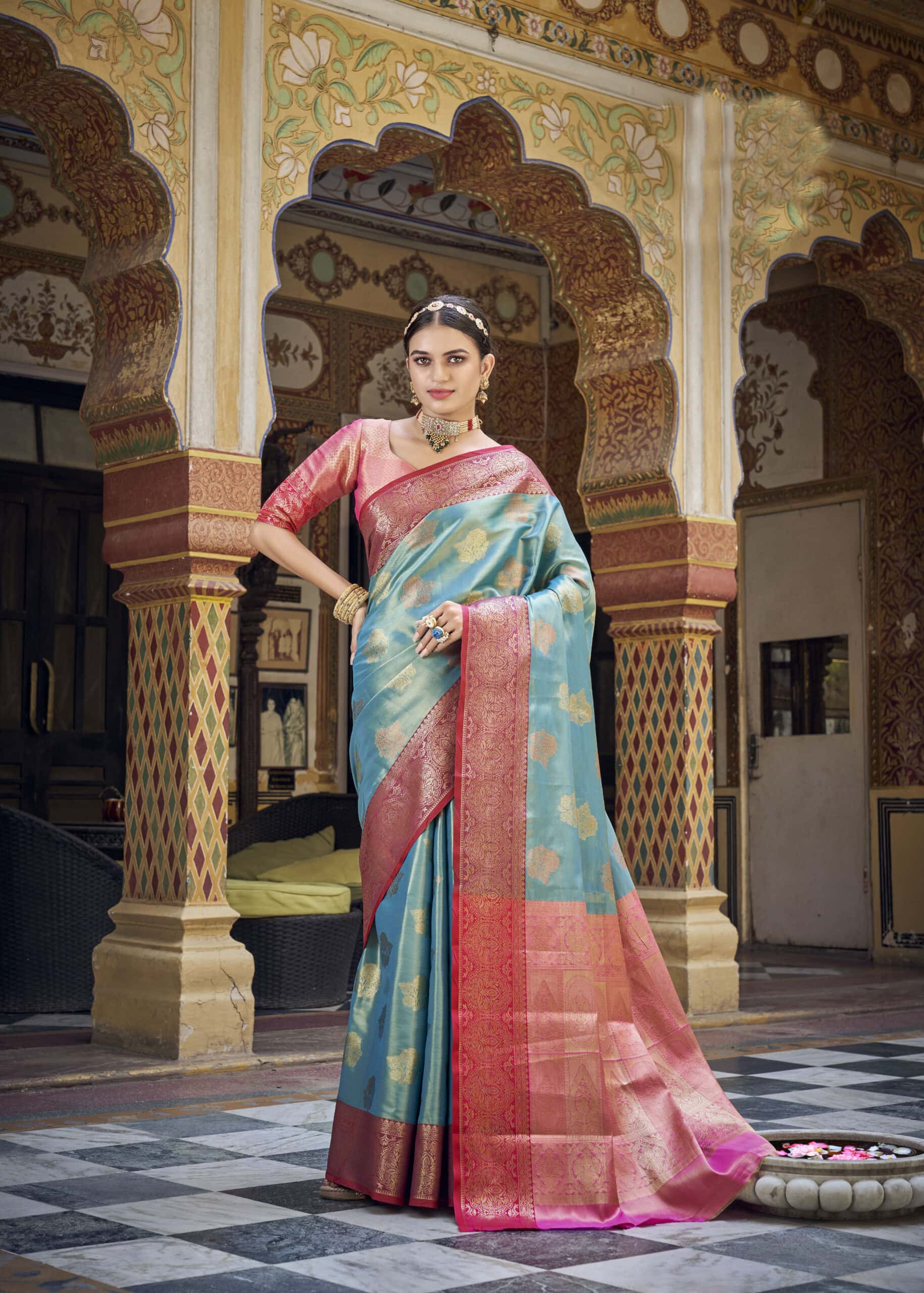 Sky Blue Zari Woven Banarasi Silk Saree - Shaaola.com