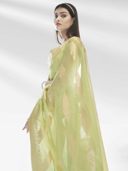 Buy Pista Green Organza Saree Online in USA with Embroidered Border – Pure  Elegance