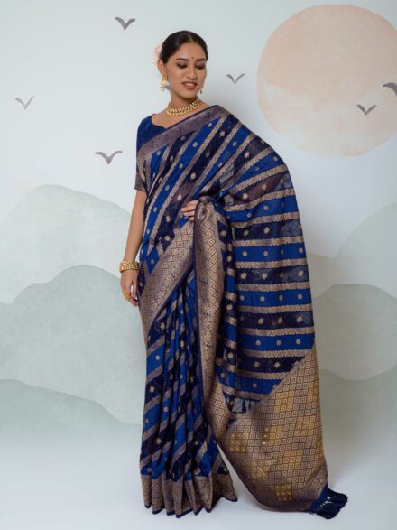 Navy Blue Chiffon Bridal Wedding Saree Online | Bagtesh Fashion