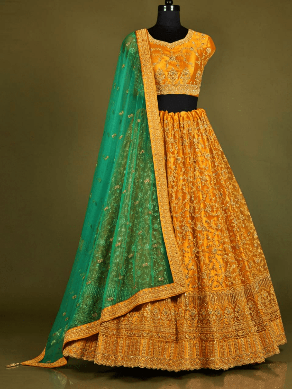 Pre-Order: Blue Organza Top with Yellow Brocade Lehenga– Peony Kids Couture