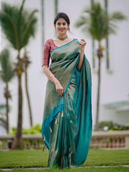 Blue Banarasi Soft Silk Saree – Maharani