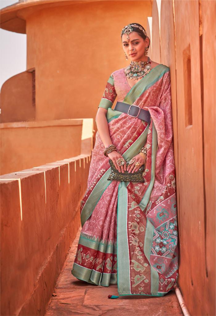 Buy VARKALA SILK SAREES Baby Pink Half N Half Katan Silk Traditional  Women's Banarasi Saree | Shoppers Stop