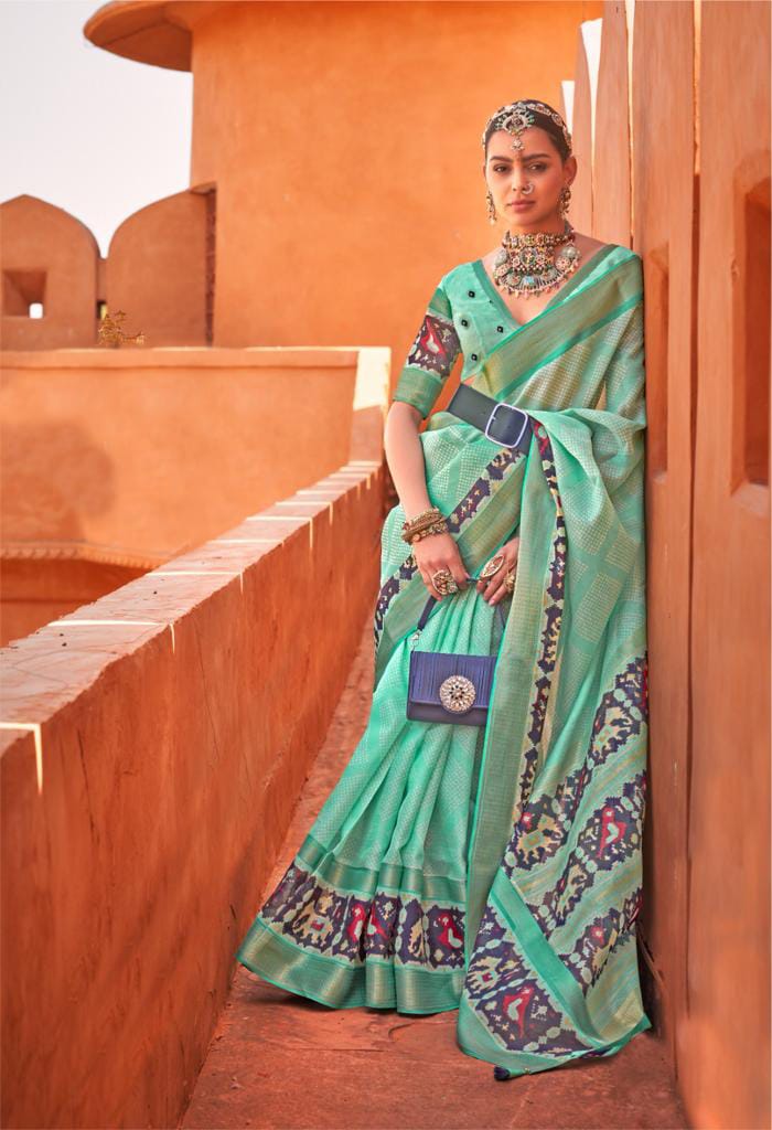 Best Dusty Mint Green Silk Printed Saree SARV147598