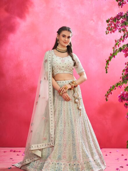 Pista Green Wedding Lehenga Choli with Multi Color Sequins Work