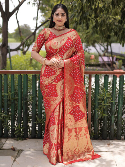 Red Georgette Saree In Zari Embroidery 4490SR03